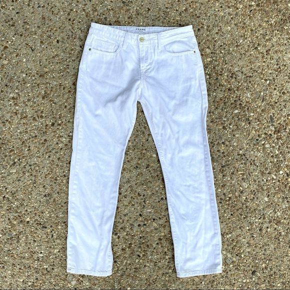 Frame Le Grand Garçon White Denim Mid-Rise Jeans Size 26 - Picture 2 of 12